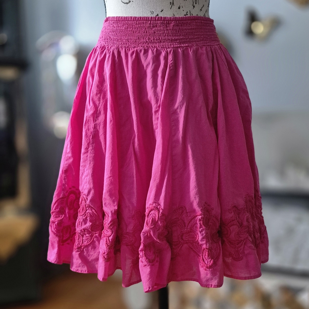 Banana Republic Barbiecore Fuchsia Embroidered Skater Skirt XS